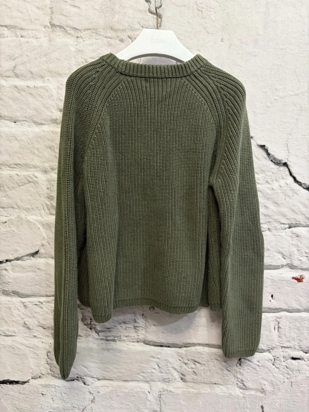 Quince Sweater 100% Organic Cotton Fisherman Crew Olive Green Chunky Boxy Knit - Picture 7 of 9